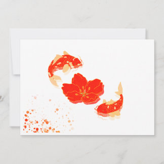 Koi Fish & Red Blossom Japanese Postcard - Elegant