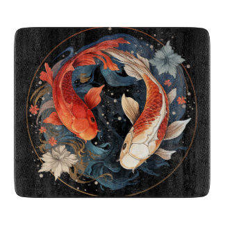 Koi Fish Red White Ying Yang Japanese Water Flow  Cutting Board