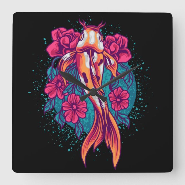 Koi Fish Square Wall Clock (Front)