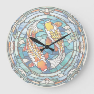 Koi Fish Stained Glass Japanese Asain Fish Clock