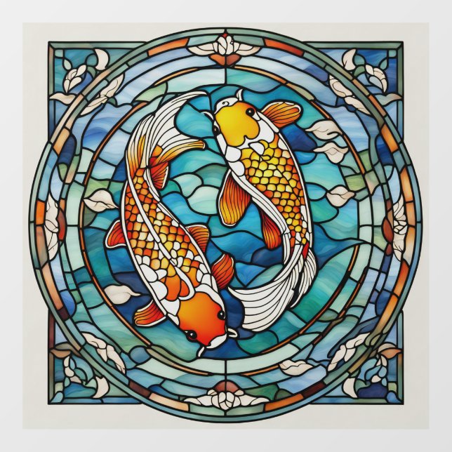 Koi Fish Stained Glass Japanese Asain Fish Window Cling (Sheet)
