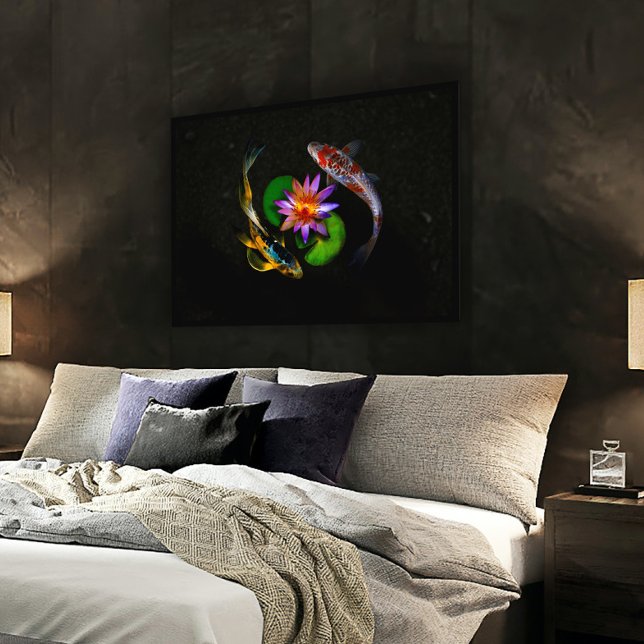 Koi Fish Swimming around Lotus Flower in Zen Pond Poster (Creator Uploaded)