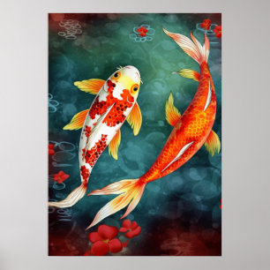 Koi Fish Swimming in a Pond Poster