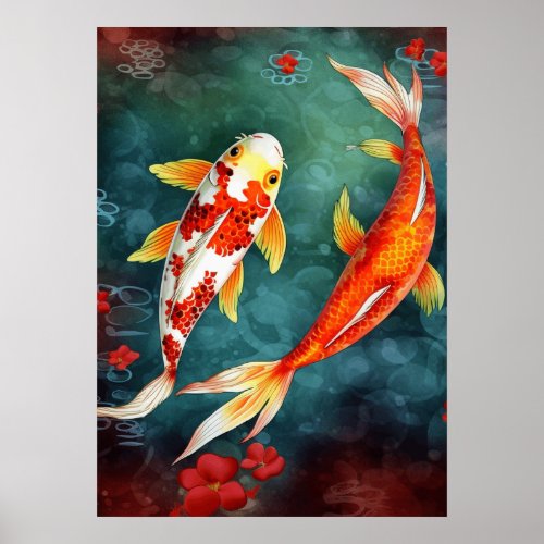 Koi Fish Swimming in a Pond Poster