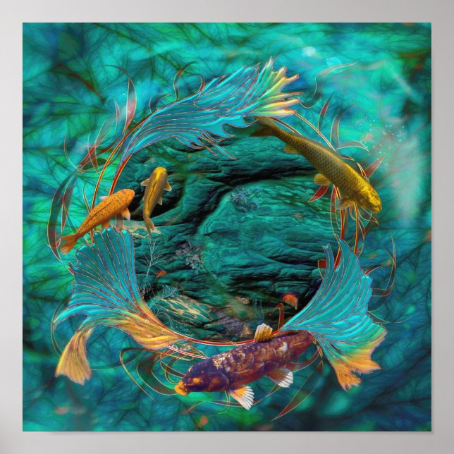 Koi Fish "SWIMMING IN PEACE" Poster (Front)