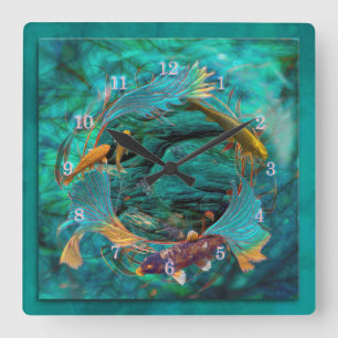 Koi Fish SWIMMING IN PEACE Square Wall Clock