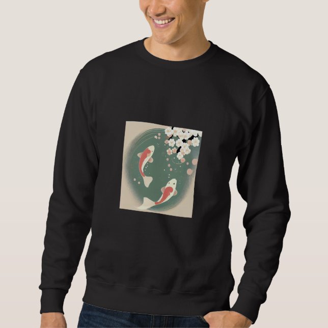 Koi fish swimming in pond with cherry blossom flow sweatshirt (Front)