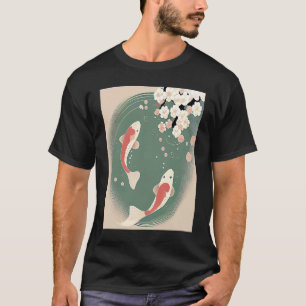 Koi fish swimming in pond with cherry blossom flow T-Shirt