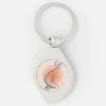 Koi Fish Swirl Metal  Keychain