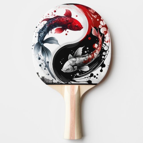 Koi Fish Taiji Circle Japanese Art Black And White Ping Pong Paddle