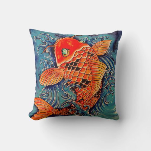 Koi Fish Tattoo Style Art Designer Pillow