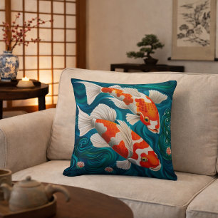 Koi Fish Throw Pillow Japanese Inspired
