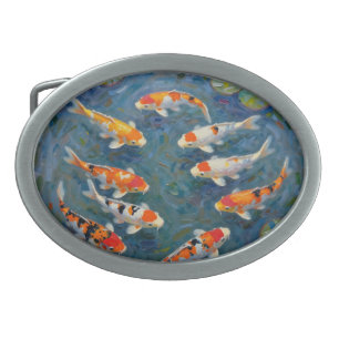Koi Fish Water Lilies Impressionist Pond Belt Buckle