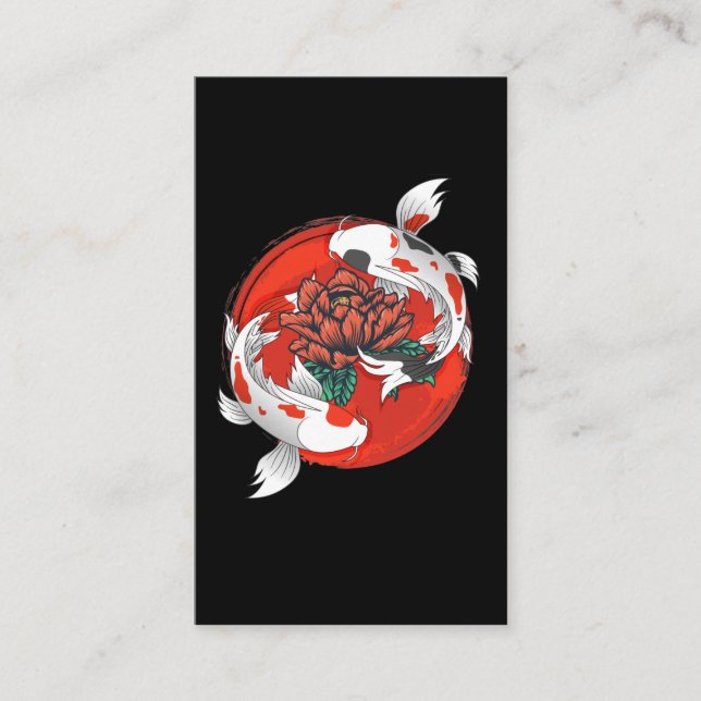 Koi Fish Water Lily Japanese Art Business Card (Front)