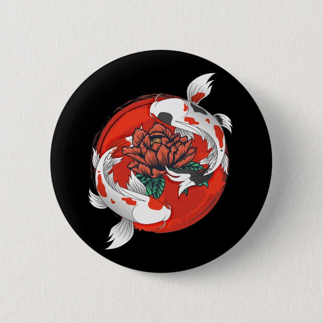 Koi Fish Water Lily Japanese Art Button (Front)