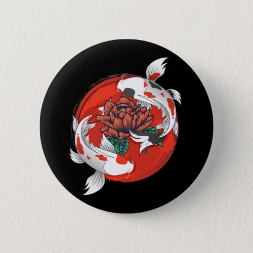 Koi Fish Water Lily Japanese Art Button