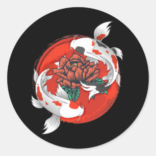Koi Fish Water Lily Japanese Art Classic Round Sticker