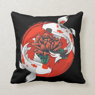 Koi Fish Water Lily Japanese Art Throw Pillow