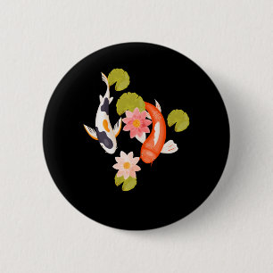 Koi Fish Water Lily Japanese Carp Fishfarming Button