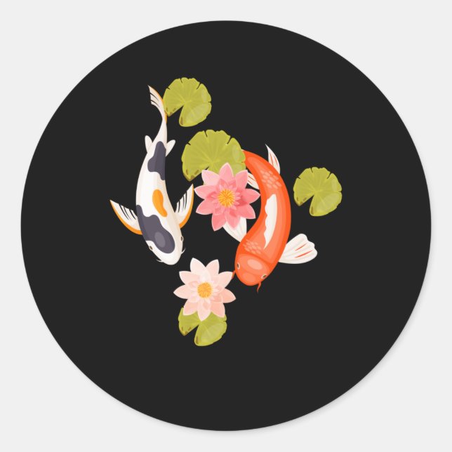 Koi Fish Water Lily Japanese Carp Fishfarming Classic Round Sticker (Front)