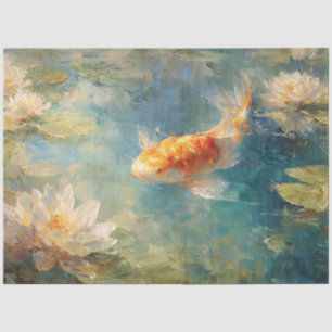 Koi Fish Water Lily Pond Decoupage Tissue Paper
