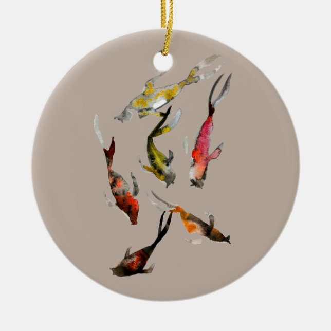Koi fish watercolor  ceramic ornament (Front)