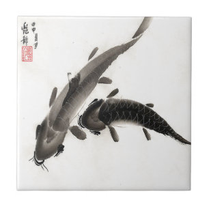 Koi Fish Watercolor Ceramic Tile