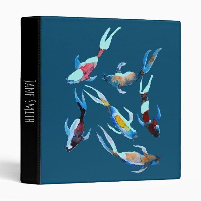 koi Fish watercolor Japanese art 3 Ring Binder (Front/Spine)