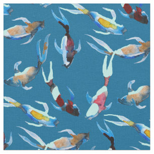 koi Fish watercolor Japanese art Fabric