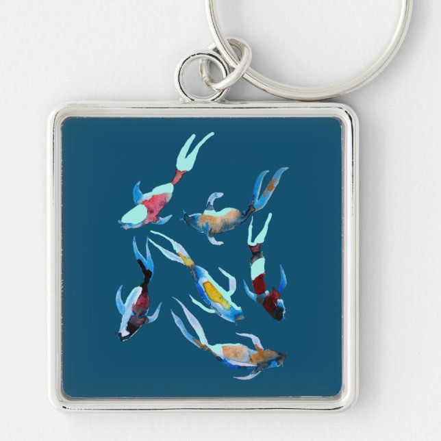 koi Fish watercolor Japanese art Keychain (Front)