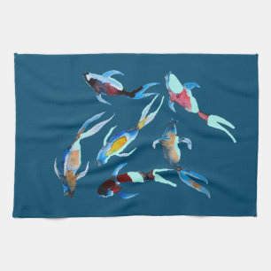 koi Fish watercolor Japanese art Kitchen Towel