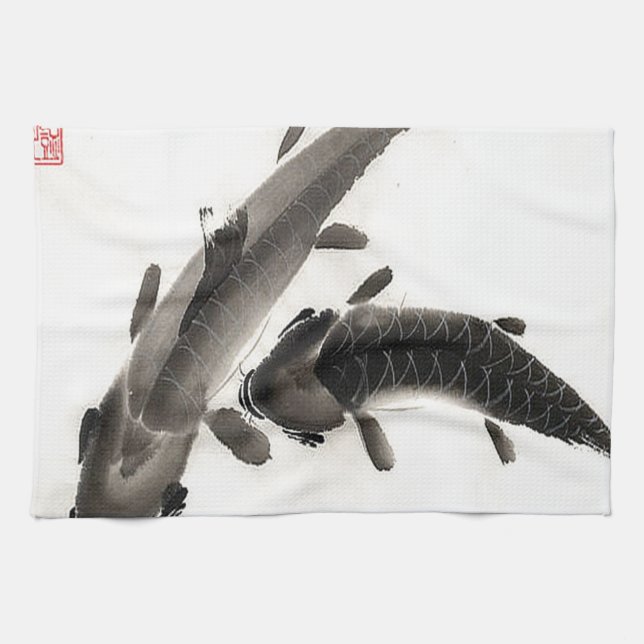 Koi Fish Watercolor Kitchen Towel (Horizontal)