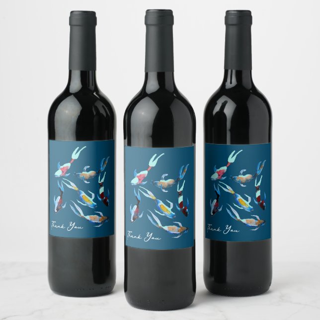 Koi Fish watercolor Wine Label (Bottles)