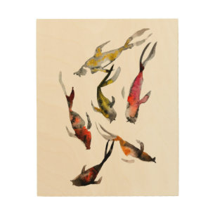 Koi fish watercolor wood wall art