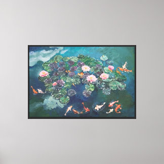 Koi Fish Waterlilies Painting Canvas Print
