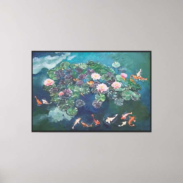 Koi Fish Waterlilies Painting Canvas Print (Front)
