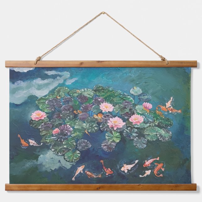 Koi Fish Waterlilies Painting Tapestry (Front)