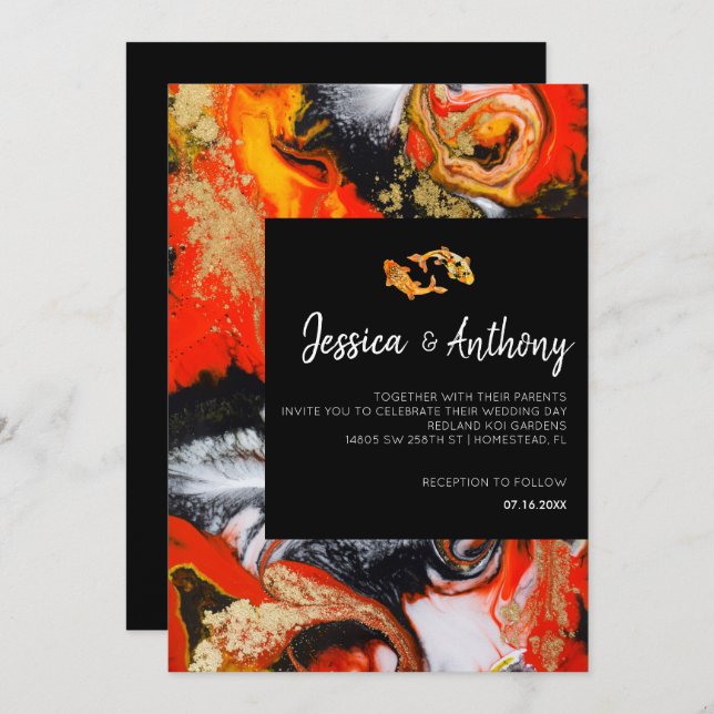 Koi Fish Wedding Invitation (Front/Back)