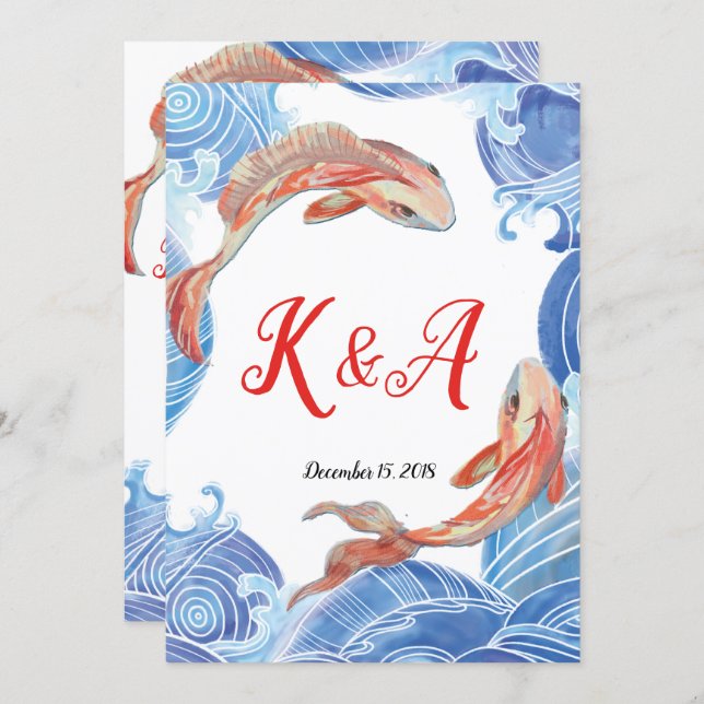 KOI FISH WEDDING INVITATION CARD (Front/Back)