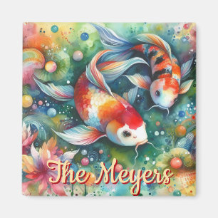 Koi Fish Whimsical Watercolor Orange Personalized Magnet