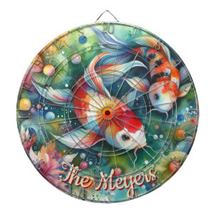 Koi Fish Whimsical Watercolor Personalized Dart Board
