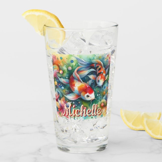Koi Fish Whimsical Watercolor Personalized Glass (Front Ice)