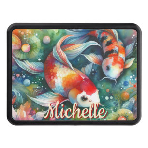 Koi Fish Whimsical Watercolor Personalized Hitch Cover