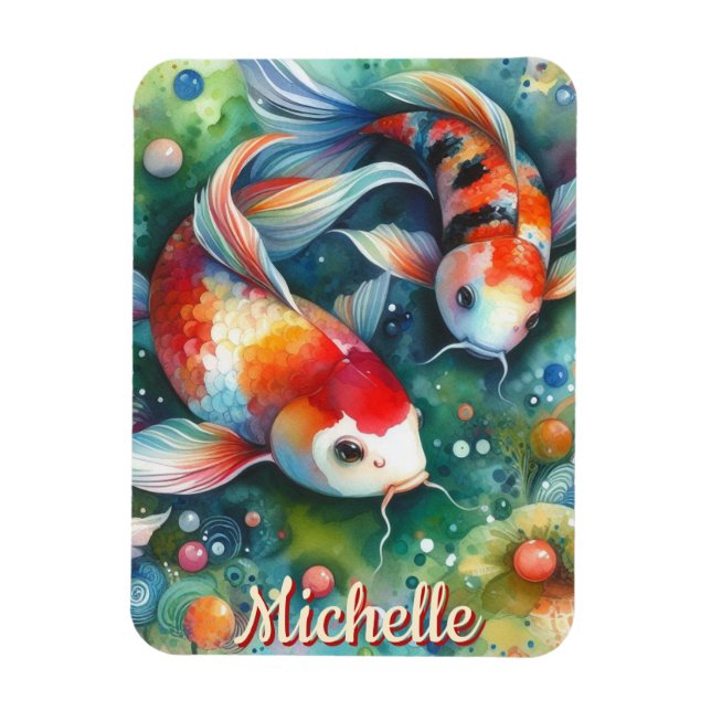 Koi Fish Whimsical Watercolor Personalized Magnet (Vertical)