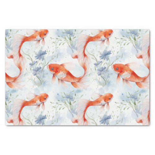 Koi Fish White Winter Pond Decoupage Tissue Paper