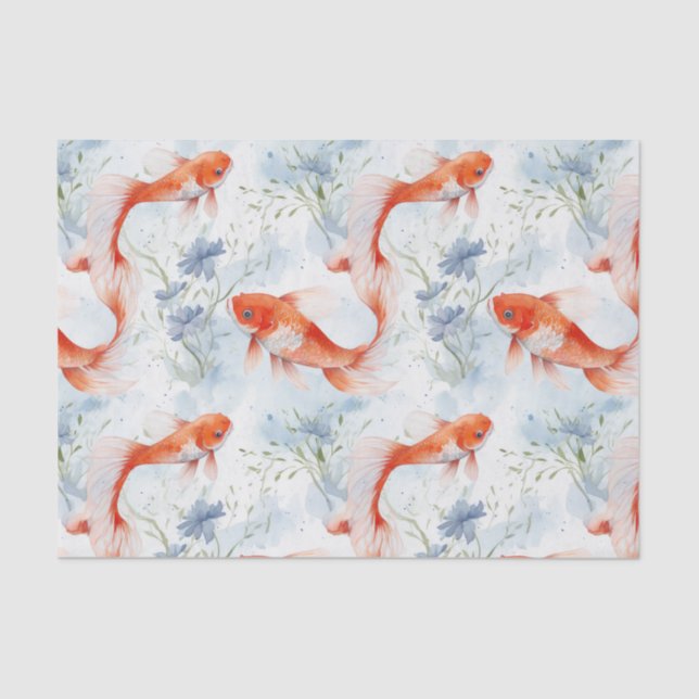 Koi Fish White Winter Pond Decoupage Tissue Paper (Front)