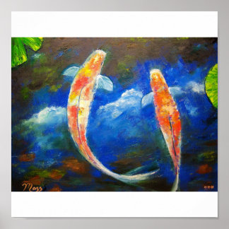 Koi Fish with Cloud Reflections Art Poster