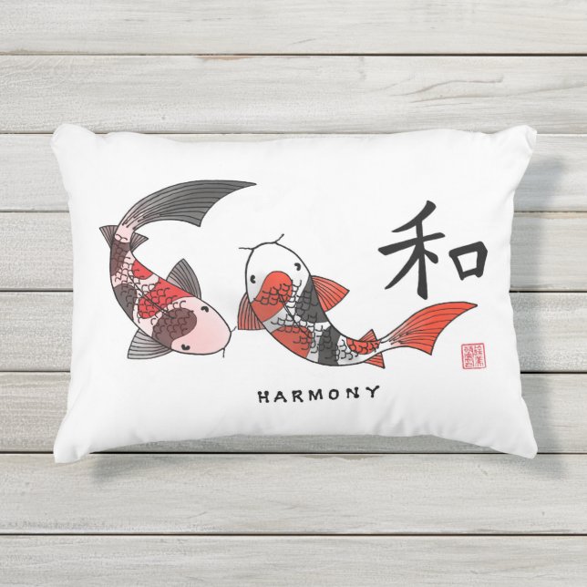 Koi Fish with Harmony Character Pillow (Front)