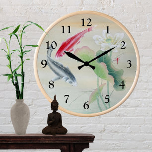 Koi Fish with Lotus Round Clock