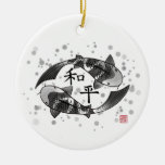 Koi Fish with Peace Character Ceramic Ornament